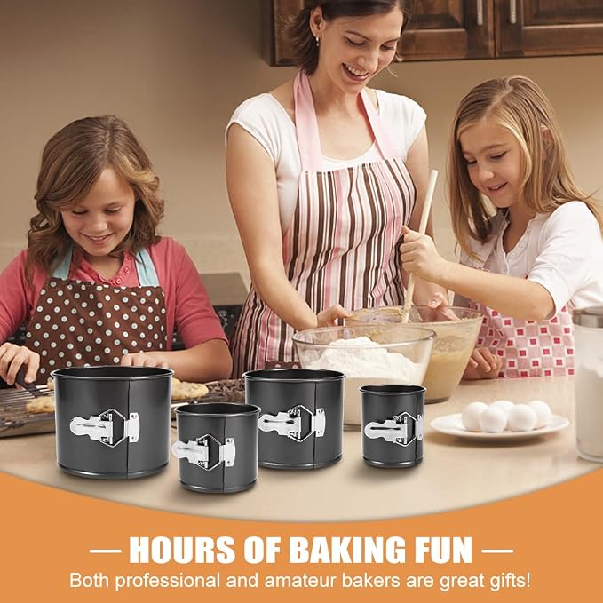Springform Cake Pan Set of 4(4”/4.7”/5.7”/6.7”),Heighten Mini Nonstick Carbon Steel Cheesecake Pan,Leakproof Cake Baking Pans with Removable Bottom,Mini Spring Form Pan(size:4 size)