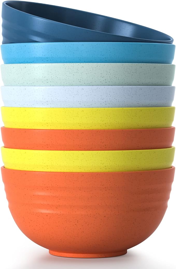 24 OZ Wheat Straw Cereal Bowls Set of 8, Unbreakable & Reusable Bowls, BPA Free Eco Friendly, Microwave & Dishwasher Safe, Multi Color Bowls for Ramen, Soup, Salad