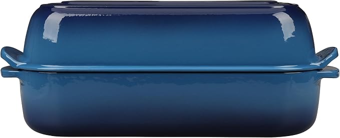 EDGING CASTING Enameled Cast Iron Loaf Pan with Lid, Bread pan, Dutch Oven Bread pan for Homemade Sourdough Bread Baking, 12.5x5.5 inch, 5qt, Lake Blue