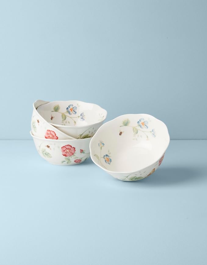 Lenox Butterfly Meadow Large All-Purpose Bowls, Salad Bowl Set for 4 | dishwasher safe | versatile for cereal, soup, or salad | multi-purpose bowl | 34oz capacity, . inch diameter