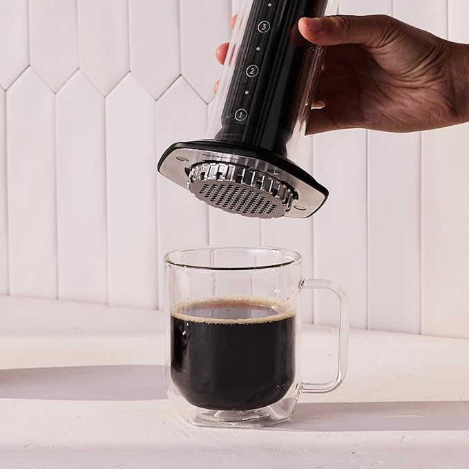 AeroPress Premium Coffee Press, Glass, Stainless Steel & Aluminum, Black | Glass, Stainless Steel & Aluminum, All-in-One French Press, Pour-Over & Espresso Style, Manual Brewer