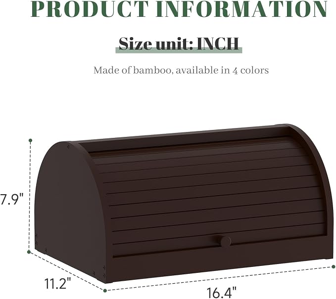 STDDRE Corner Bread Box for Kitchen Countertop Roll Top Bread Box Kitchen Food Storage Box for Homemade Bread Bread Holder for Kitchen Counter Pantry Shelf (Brown)