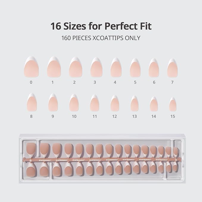 BTArtboxnails XCOATTIPS White French Tip Press On Nails, S Almond, Nude | Lamp-Curable 4-Week Wear, Salon Quality Value at Home, Natural Nail Look, Easy-to-Apply for Beginners, 160ct Nail Tips Only