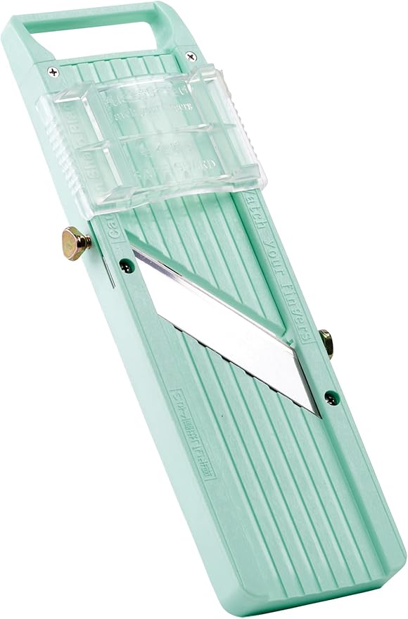 Winco 12 1/3" Japanese Mandoline Slicer Set | Built-in blade, Interchangeable blades, Great for Food Preparation, Portioning, Prep Stations and Foodservice