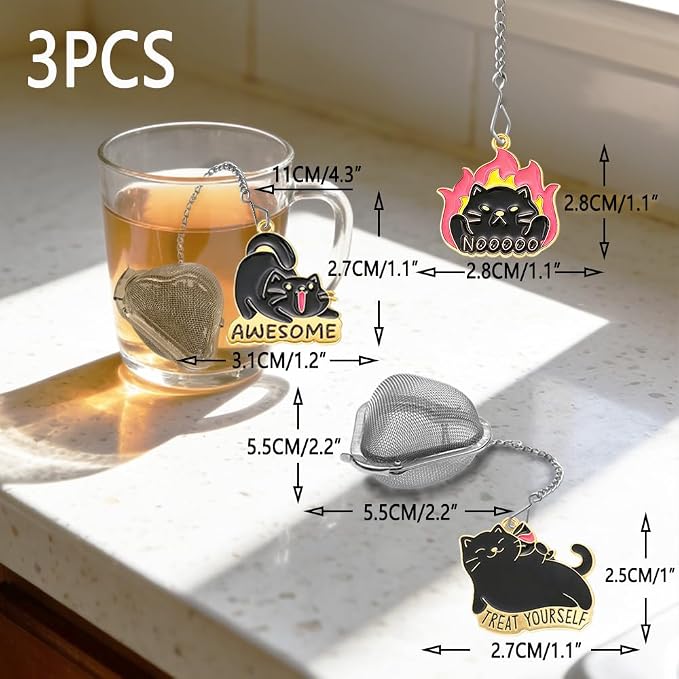 3 Pcs Fun Cat Tea Strainer, Tea Strainers & Filters | 304 Stainless Steel Tea Strainers, Loose Tea Strainer Is Tea Accessories For Tea Lovers
