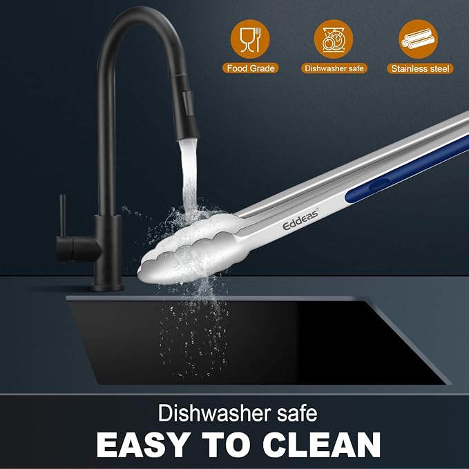 Tongs For Cooking - Heat Resistant 600 Degrees Stainless Steel Kitchen Tong, Heavy Duty Metal Locking Tongs - For Food,Salad, grilling, BBQ 7",9" & 12 inch, set of 3 Dishwasher Safe Blue