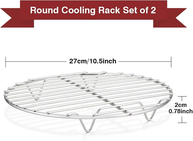 TeamFar Round Cooling Rack Set of 2, 10½ Inch | Round Wire Baking Steaming Roasting Rack Set Stainless Steel, Healthy & Mirror Finish, Oven & Dishwasher Safe