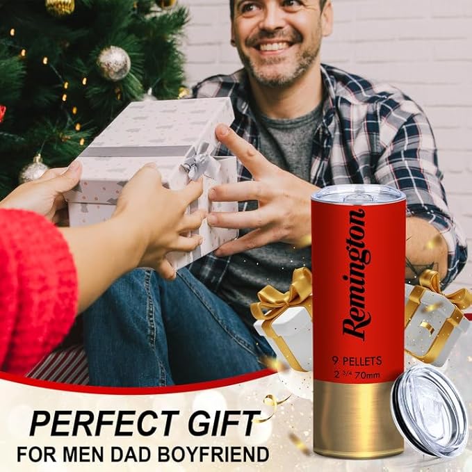 Funny Tumbler for Men Shotgun Shell 20oz Insulated Skinny Cup | Stainless Steel Travel Mug,Creative Gift for Dad,Husband,Friends,Hunters,Includes 1 Cup and 1 Lid