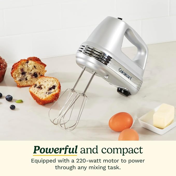 Cuisinart Power Advantage Plus 9-Speed Hand Mixer, 220W-Motor Hand Blender Electric Mixer with 9 Speed Settings, XL Dishwasher-Safe Beaters, 3 Low Mixing Speeds, Storage Case, Cool Grey