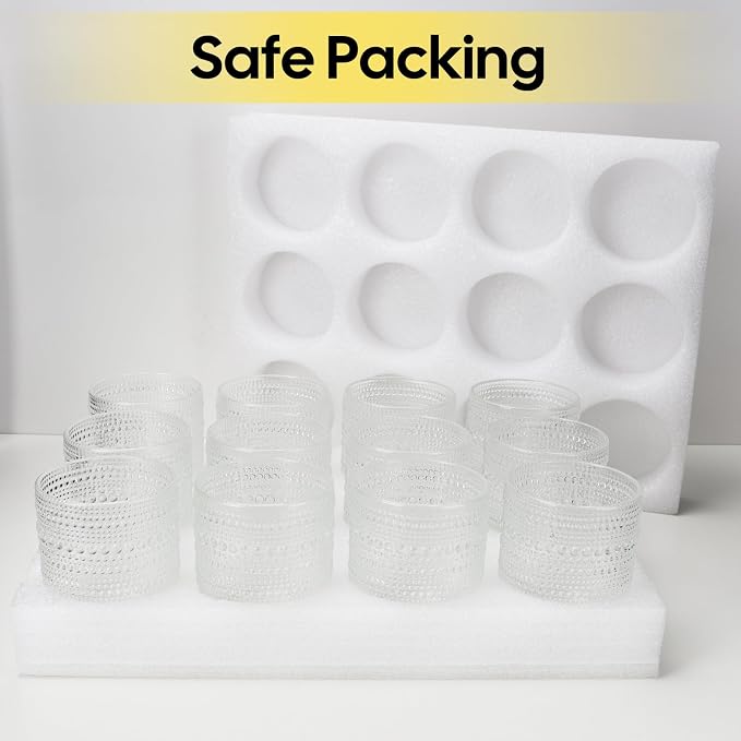 10 oz Hobnail Drinking Glasses,12 Pack Embossed Clear Tumblers | Vintage Glassware Beverage Set for Cocktails, Water, Beer & Juice