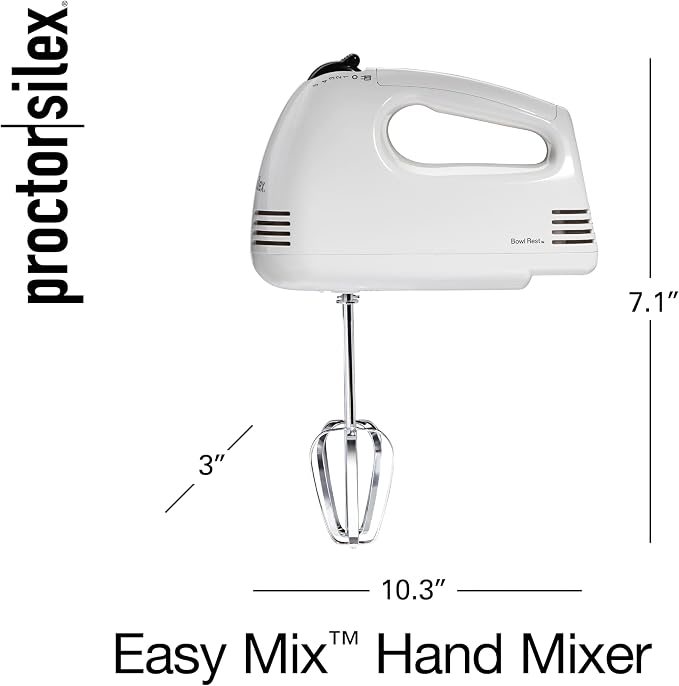Proctor Silex Easy Mix 5-Speed Electric Hand Mixer with Bowl Rest | Compact and Lightweight | 100 Watts of Peak Power | White | 62515PS