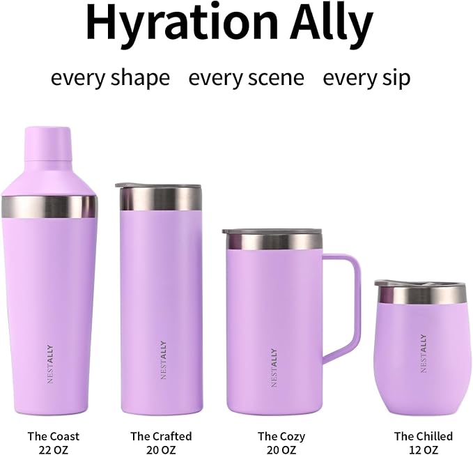 NESTALLY Cozy 20oz Insulated Coffee Mug with Handle & Lid, Blush Pink | Stainless Steel Double Wall Vacuum Travel Mug for Hot & Cold Drinks, Reusable Coffee Tumbler, Non-Slip Base, BPA-Free