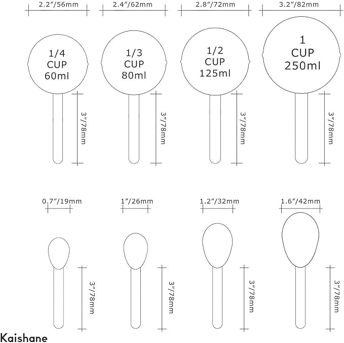 Copper Stainless Steel Measuring Cups and Spoons Set of 8 Engraved Measurements, Pouring Spouts & Mirror Polished for Baking and Cooking Include Magnetic Measurement Conversion Chart by KAISHANE | Engraved measurements, dual pour spouts and magnetic co...