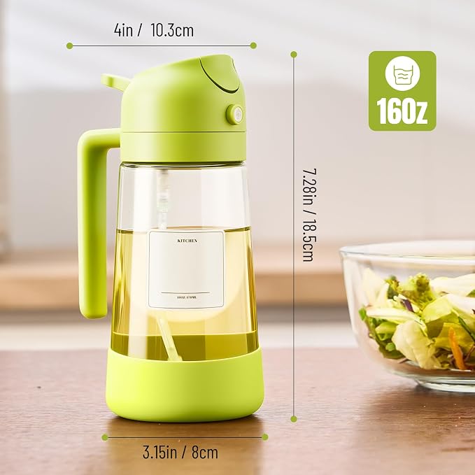 PARACITY Oil Sprayer for Cooking, 2-in-1 Glass Dispenser, Silicone Base | Fine mist or controlled pour; wide mouth and drip-control nozzle for air fryer, salad, BBQ, baking, and daily kitchen use.