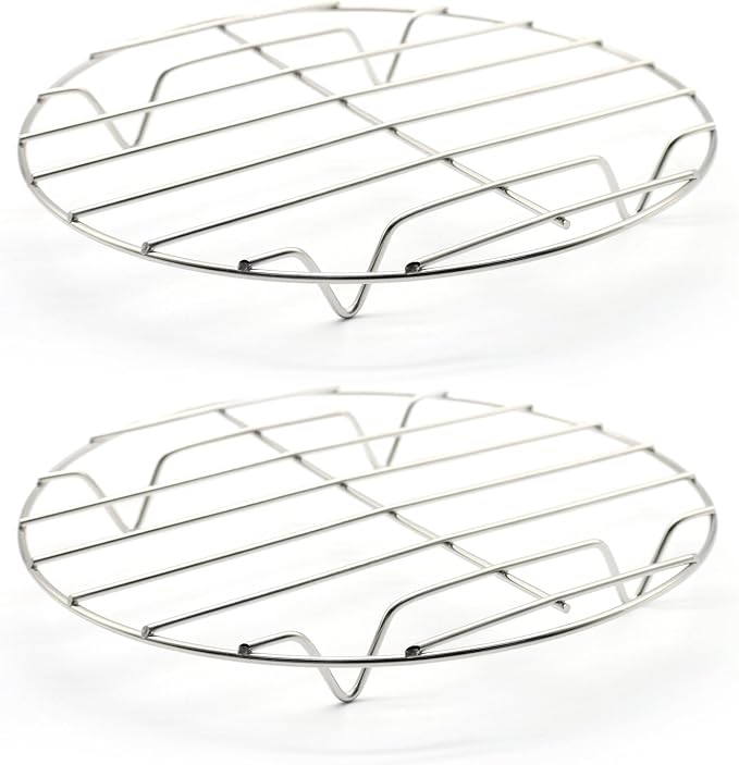 7.87" Round Cooking Rack, 2 Pcs, Stainless Steel | Baking, Cooling, Steaming, Grilling Rack for Air Fryer, Pressure Cooker, Cooking Enthusiasts