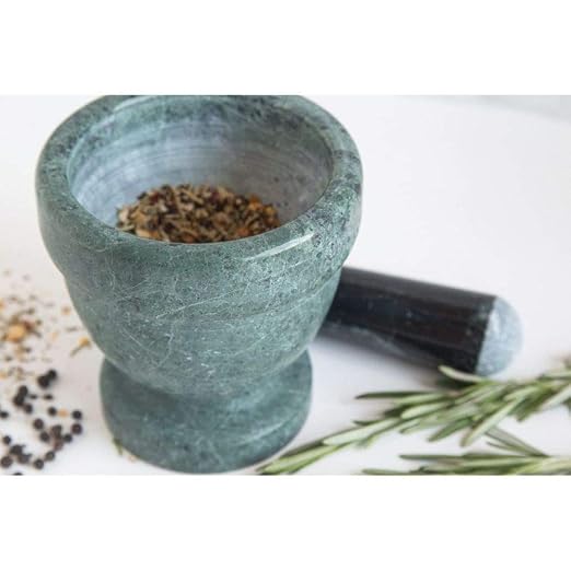 Fox Run Marble Mortar and Pestle, Green, 4" | Designed For Efficient Grinding Of Spices & Herbs | Natural Marble Mortar & Pestle Set | Beautiful Small Green Spice Grinder