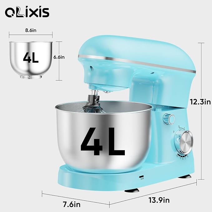 OLIXIS 4.2 Qt Stand Mixer, 10-Speed Tilt-Head Electric Mixer for Baking | Include dough hook, whisk, flat beater & splash lid. 10 speeds handle cakes, cookies & bread dough. Compact, easy-clean bowl