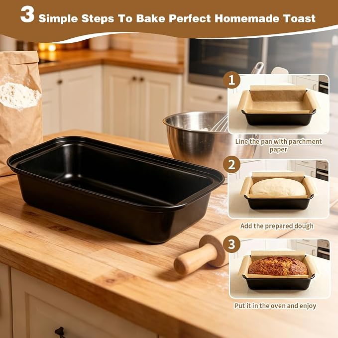 2PCS Bread Pans For Homemade Bread Loaf Pans For Baking Bread 9x5 Banana Bread Pan Includes 120 Sheets Of Baking Paper To Prevent Sticking