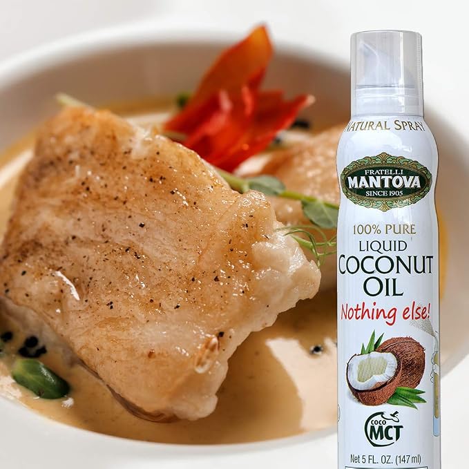 Mantova Coconut Oil Spray, 100% Pure Cooking Oil, Ideal for Healthy Keto Snacks, Baking, Grilling, and Seasoning - Versatile Dispenser for Spray, Drip, or Stream with No Waste, 5 oz