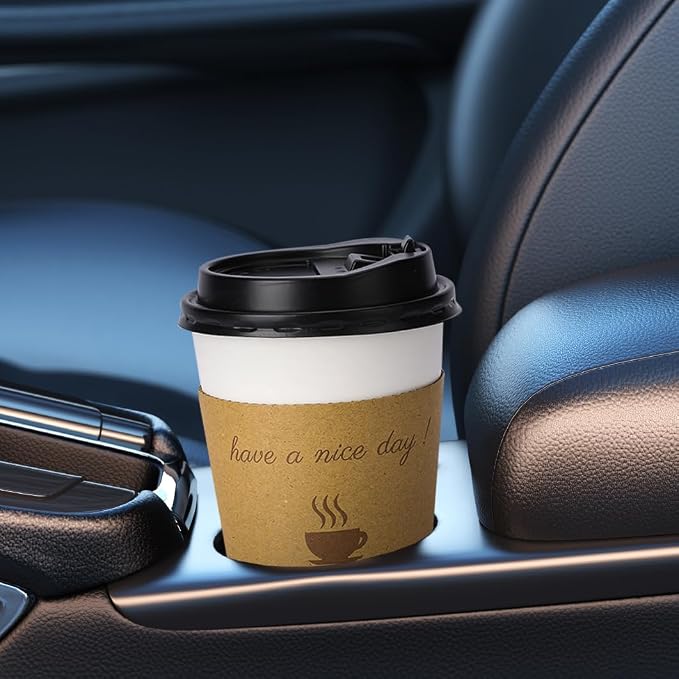 BYSNOW 100 pack 12 oz Disposable Coffee Cups with Lids Thickened Hot Cups | Scald Resistant Hot Cup with Sleeves and Stirring Sticks, To Go Coffee Cups for Home, Office, Cafes and Party (White 12oz)