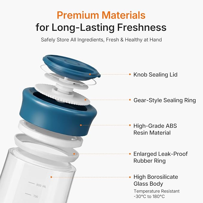 Airtight Glass Jar with Rotary Lid for Kitchen, Counter, Pantry, 27 fl oz | Wide Mouth, Easy Open/Clean, Clear Borosilicate Food Jar with Scale, Lock Freshness for Coffee, Oats, Pasta, Cookies, Cereal