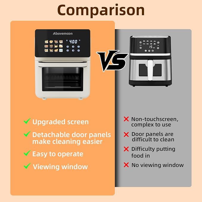 10 QT Beige Air fryer Oven & Multifunctional Digital Rotisserie | Removable,Easy to clean,Glass,Visible window Dehydrator,Convection Oven,Touch Screen Presets Fry,LED Display,Roast,Bake,400F