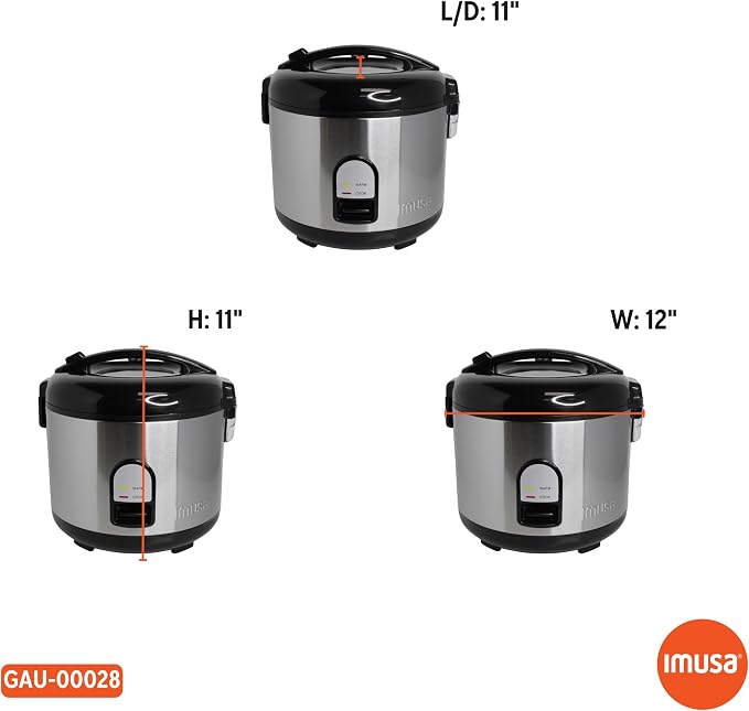 IMUSA 10 Cup Deluxe Stainless Steel Electric Rice Cooker with Steam Tray | Mirror-Polished Finish, Steam Tray Nonstick Pot, Ideal for Rice and Grains, Great for Large Family Dinners