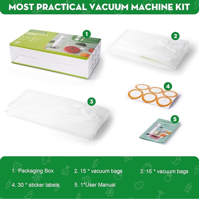 Reusable Vacuum Sealer Bags for Food,15 PCS 8.7"×11.8" & 15 PCS 11.8"×13.8" | Reusable Bags with Air Valve for Food Storage, Freezer, Microwave, Odor-Resistant, Leak-Proof,Fit with Compact Vacuum Sealers