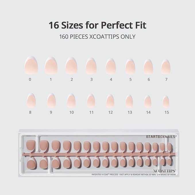 BTArtboxnails XCOATTIPS White French Tip Press On Nails, XS Oval, Nude | Lamp-Curable 4-Week Wear, Salon Quality Value at Home, Natural Nail Look, Easy-to-Apply for Beginners, 160ct Nail Tips Only