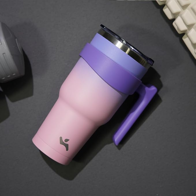 Konokyo 20 oz Tumbler with Handle and Straw, Insulated Travel Mug | Pastel Sunset; BPA-free, leak-proof tumbler with 2 lids, 2 straws, cup holder fit for coffee, office, travel & daily use
