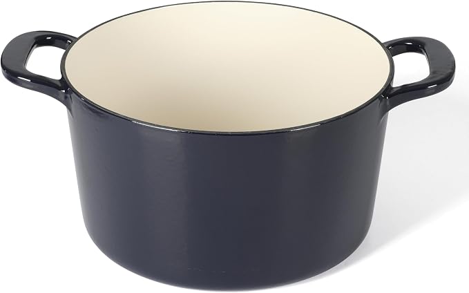 Martha Stewart Gatwick 7 QT Enamel Cast Iron Dutch Oven – Navy Blue, Heavy-Duty Durable Dutch Oven for Slow Cooking, Braising, and Baking