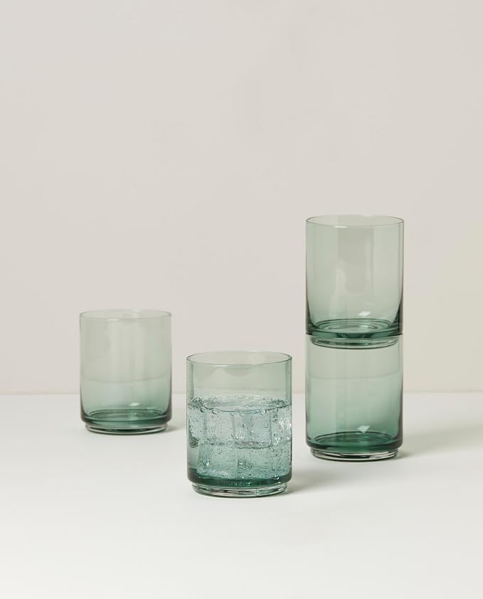 Lenox Tuscany Classics Stackable Drinkware, Glass, Dishwasher Safe, Tall Glasses, Set of 4, Green (4 Piece)