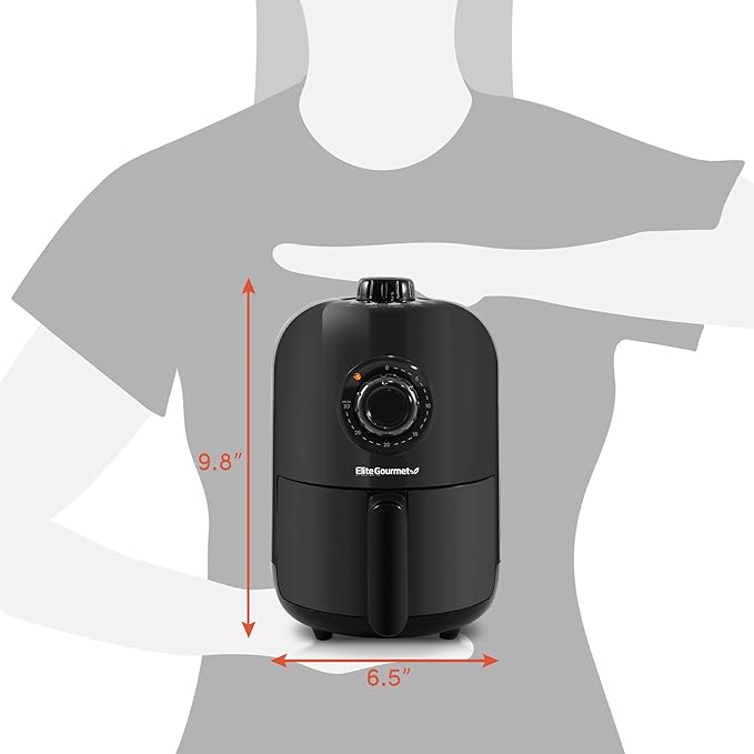 Elite Gourmet EAF1121 Personal Air Fryer, Compact, Oil-Less, 1000W, 1.1Qt | Healthy Cooker, Timer & Temperature Controls - Space-Saving Design