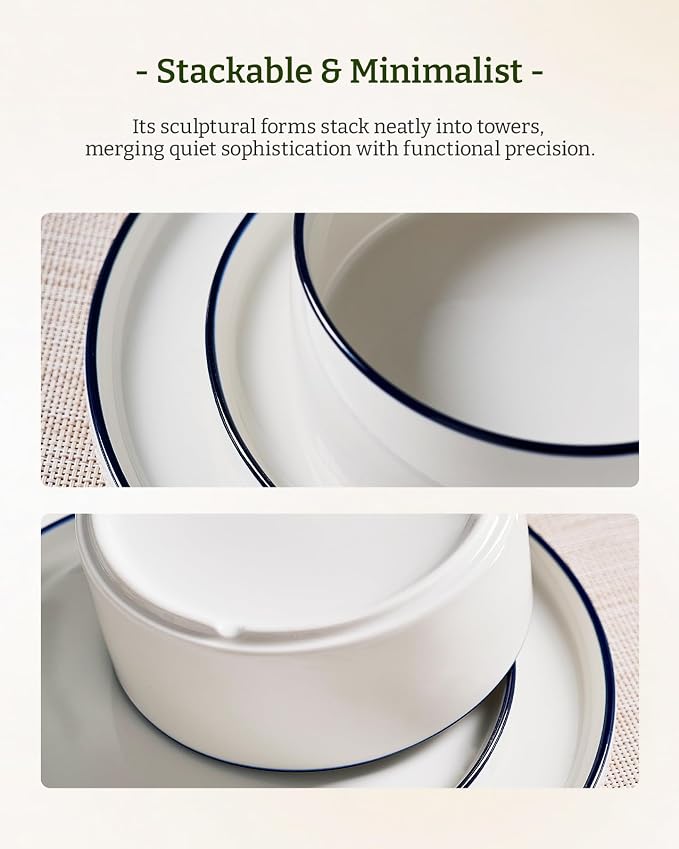 Famiware Porcelain 12-Piece Dinnerware Set, White with Black Trim | Plates and Bowls for 4, Dishwasher & Microwave Safe, Chip & Scratch Resistant, Ideal for Everyday & Formal Use
