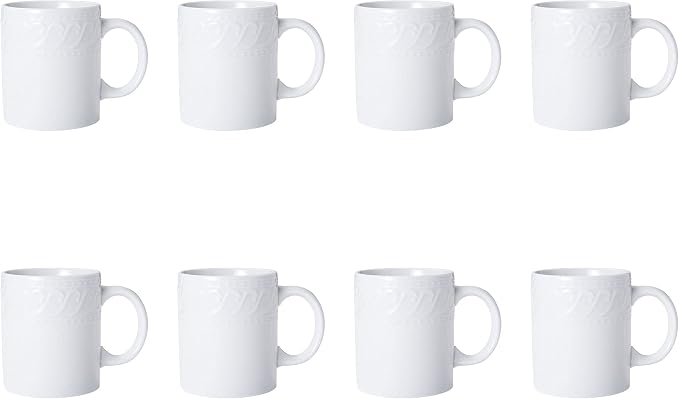 Pfaltzgraff Sylvia Dinnerware Set 32-Piece Service for 8 - White Porcelain Dinner Plates, Salad Plates, Soup Bowls and Mugs with Embossed Scrollwork