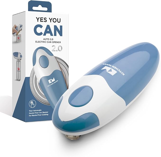Kitchen Mama Auto 2.0 Electric Can Opener, Morandi Blue | Refined Blade, Automatic Hands Free, Smooth Edge, Food-Safe, Battery Operated
