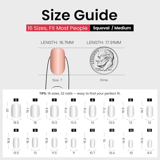CurvLife Short Square Press On Nails, Urban Frost Milky White, Soft Gel | 32PCS, 16 Sizes, Salon-Quality Natural Fake Nails, Curved Fit, 7-14 Day Glue-On Wear, Reusable Stick-On Nails, Press-On Kit
