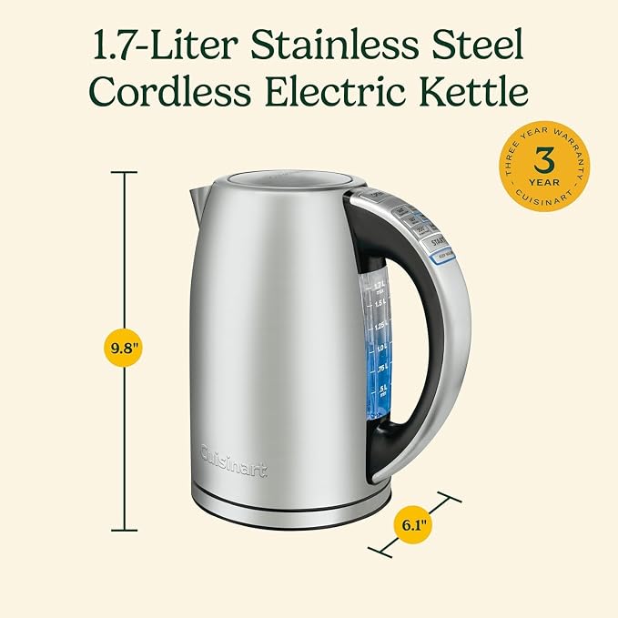 Cuisinart PerfecTemp 1.7-Liter Electric Kettle, Cordless Electric Tea Kettle, 1500W for Fast Heat-Up, 6 Preset Temperatures, 30-Minute Keep Warm, Stay Cool Nonslip Handle, Graphite Gray
