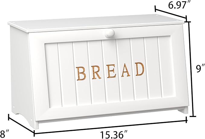 Vintage Bread Box for Kitchen Countertop, Retro Design Bread Storage Container, Farmhouse Wooden Counter Breadbox, Small Bamboo Bread Bin Holder for Homemade Bread