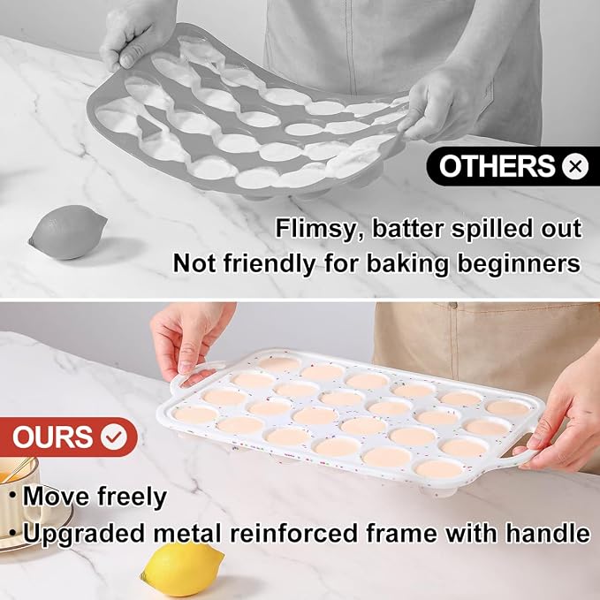 CAKETIME Silicone Mini Muffin Pan, Metal Reinforced Frame 24 Cups Cupcake Pan with Handle Nonstick for Baking Muffins, Cupcakes, Egg Bites