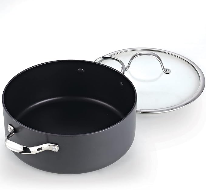 Cooks Standard Classic 7-Quart Hard Anodized Nonstick Stock Pot Dutch Oven | Heavy-Gauge Aluminum Body & Vented Tempered Glass Lid. Fits gas, electric & ceramic cooktops, Not Induction, Black