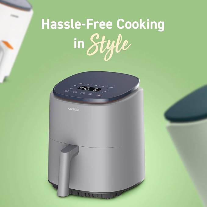Cosori Air Fryer 4 Qt, 7 Cooking Functions Airfryer, 150+ Recipes on Free App, 97% less fat Freidora de Aire, Dishwasher-safe, Designed for 1-3 People, Lite 4.0-Quart, Smart, Light Gray