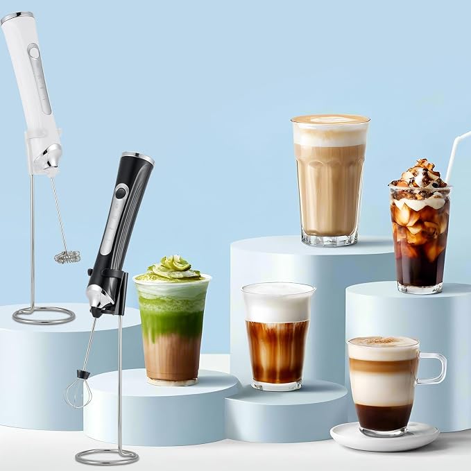 Handheld Electric Milk Frother with 2 Heads, Coffee Whisk Foam Mixer with USB Rechargeable 3 Speeds, Foam Maker Blender for Latte, Cappuccino, Hot Chocolate, Egg (Type 4)