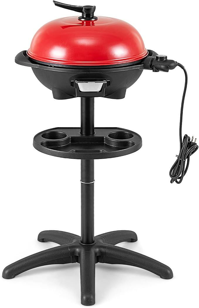 Giantex Electric Grill Indoor Outdoor, Non-stick Grill Griddle Plate, 3 Cooking Zones, Temperature Control, Drip Tray, 1350W 200sq.in BBQ Grill for Balcony Apartments Backyard Party Camping (Red)