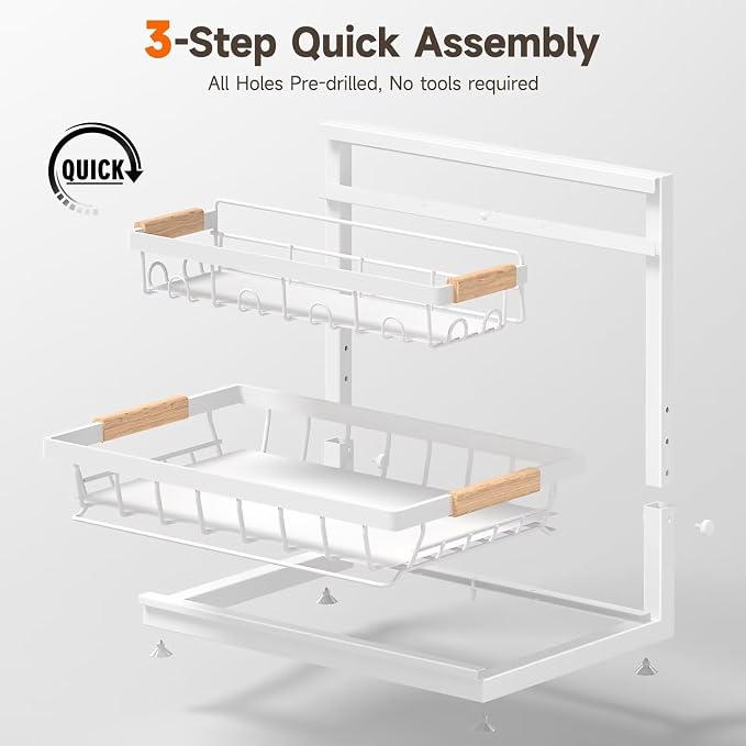 2-Pack 2-Tier Height Adjustable Under Sink Organizer & Storage | Multi-purpose storage for kitchen & bathroom cabinet. Extra Large white shelf, height adjustable design for space-saving.