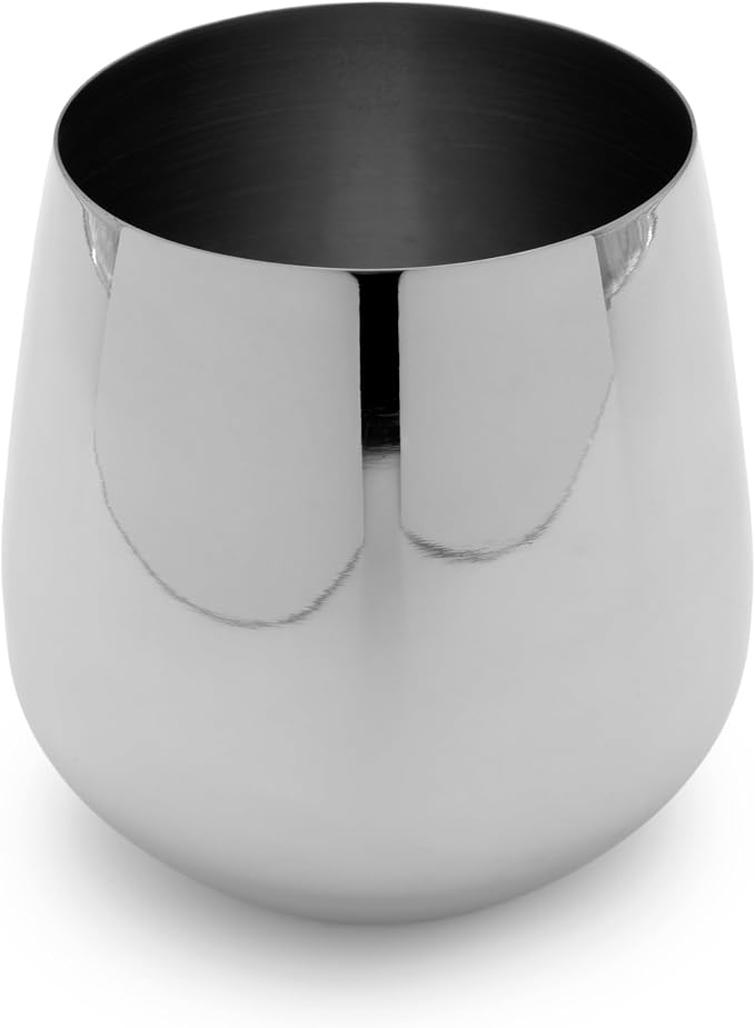 K&K Home Silver Stainless Steel Unbreakable Silver Stemless Wine Glasses - 15 oz - Set of 4 Colored, Stemless Metal Wine Glasses Perfect for Outdoors, Weddings, and Parties