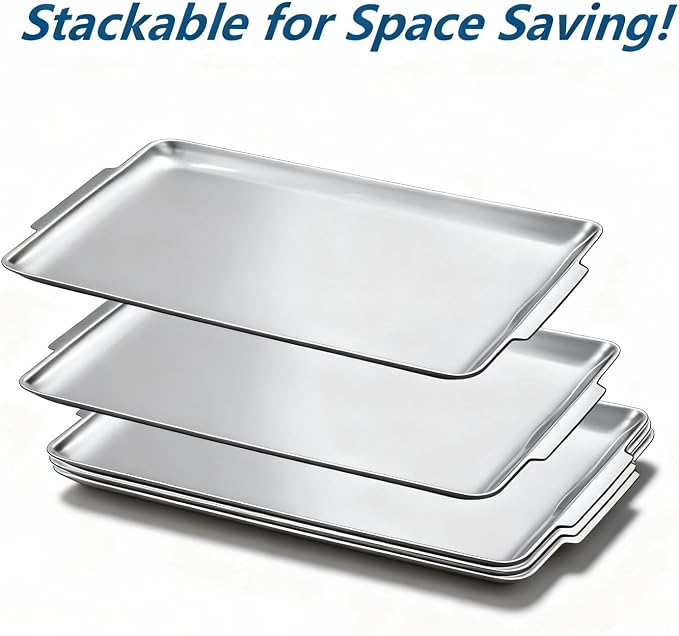 16.3" x 11" Large Serving Platters, Stainless Steel Heavy-Duty Large Serving Trays, Silver Rectangular Plates for Food, Fruit, Party, Wedding, Christmas, Chip and Scratch Resistant