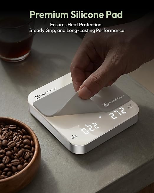 Maestri House S2 Espresso Coffee Scale with Timer 0.1g Precision Shot Scale | USB-C Rechargeable, Dual Timing Modes, 2kg/0.1g Digital Scale with Borosilicate Glass Top for Espresso and Pour-Over Brewing