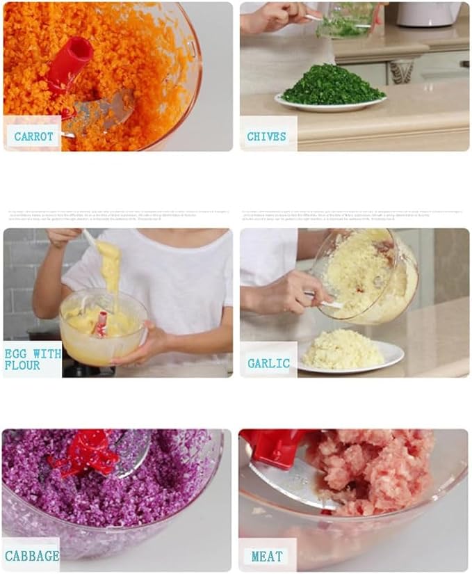 Multi-Functional Manual Food Processor,8 Cup Hand-powered Crank Chopper,Mincer Blender with Clear Container,for Vegetables Meat Fruits Nuts Herbs Onions