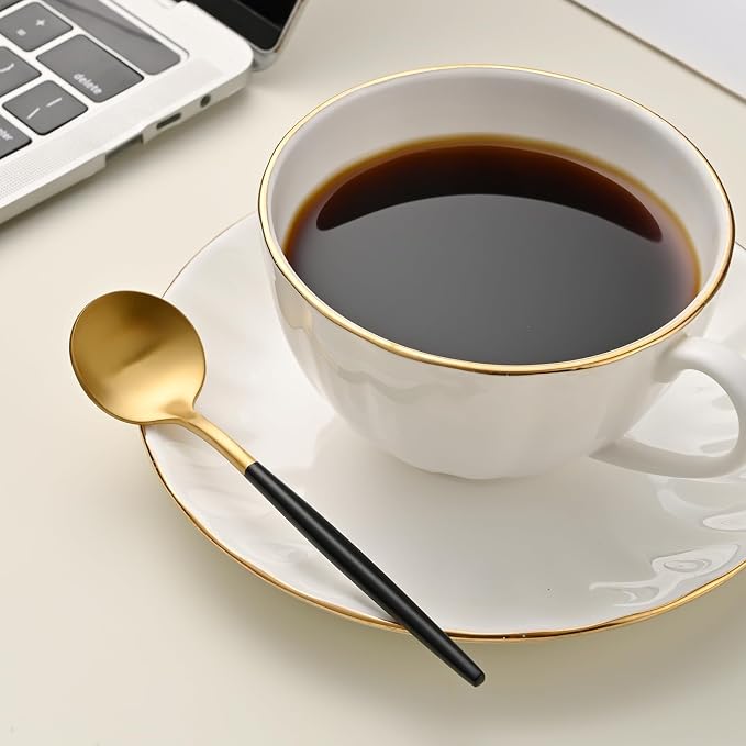 5.1 Inches Matte Gold Coffee&Tea Spoons With Black Handle,Small Gold Demitasse Spoons,Mini Stirring Spoon For Espresso,Set Of 4 Cute Small Spoon